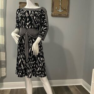 Alfani Black and White Sheath Dress with Bateau Neckline